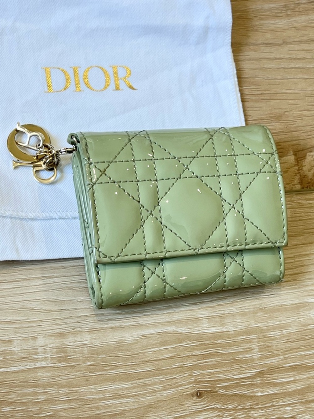 CHRISTIAN DIOR Lady Dior Lotus Tri-fold Patent Wallet COA